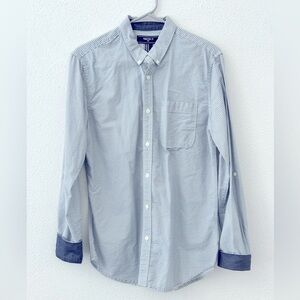 Forever 21 Blue/White Striped Button Down Long Sleeve Shirt - Size M